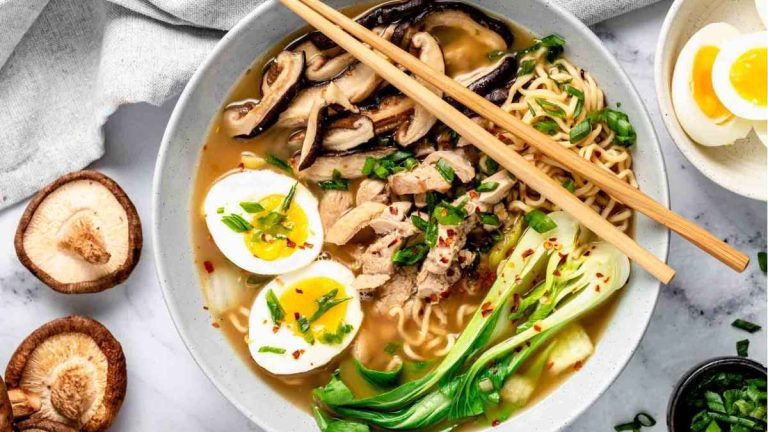 Bok choy ramen in a bowl.