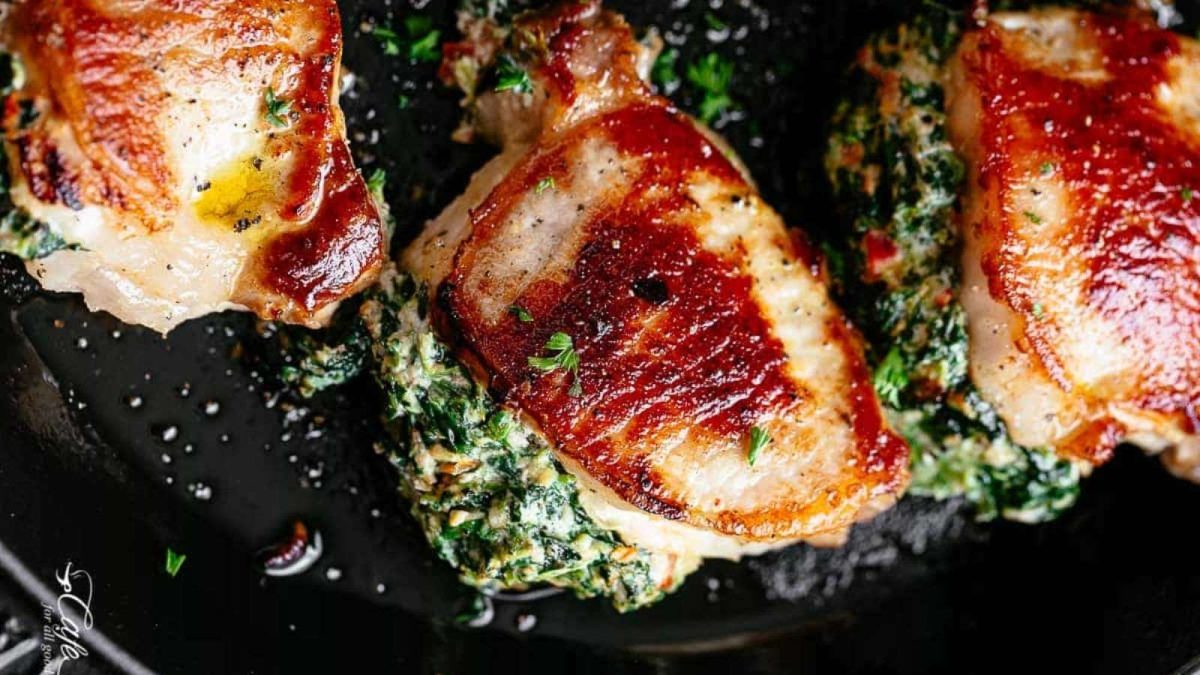 Cafe Delites Creamed Spinach Stuffed Pork Chops