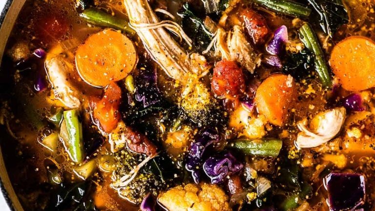 A delicious vegetable soup with chicken.