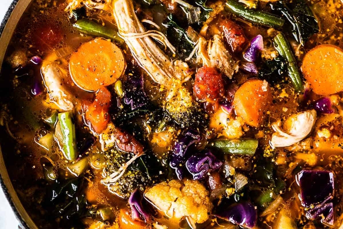 A delicious vegetable soup with chicken.