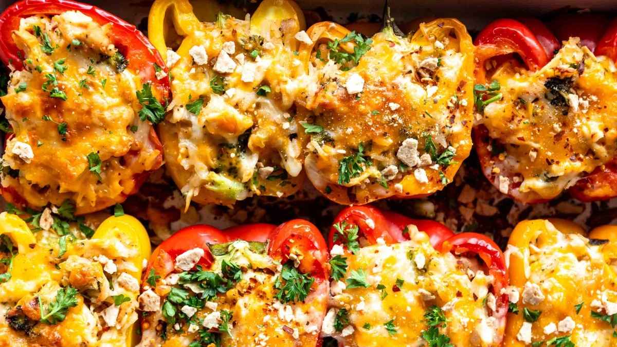 Chicken and rice stuffed peppers.
