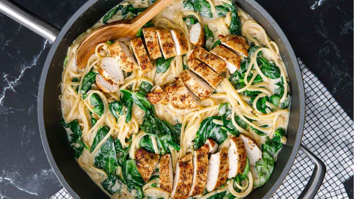Creamy chicken florentine pasta.