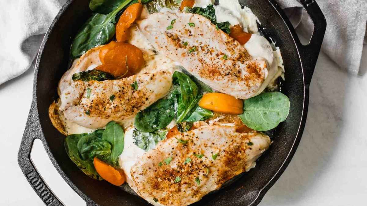 Apricot mozzarella stuffed chicken.
