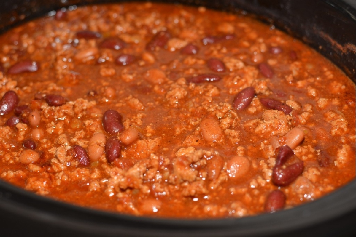 Chili recipe in a crock pot.