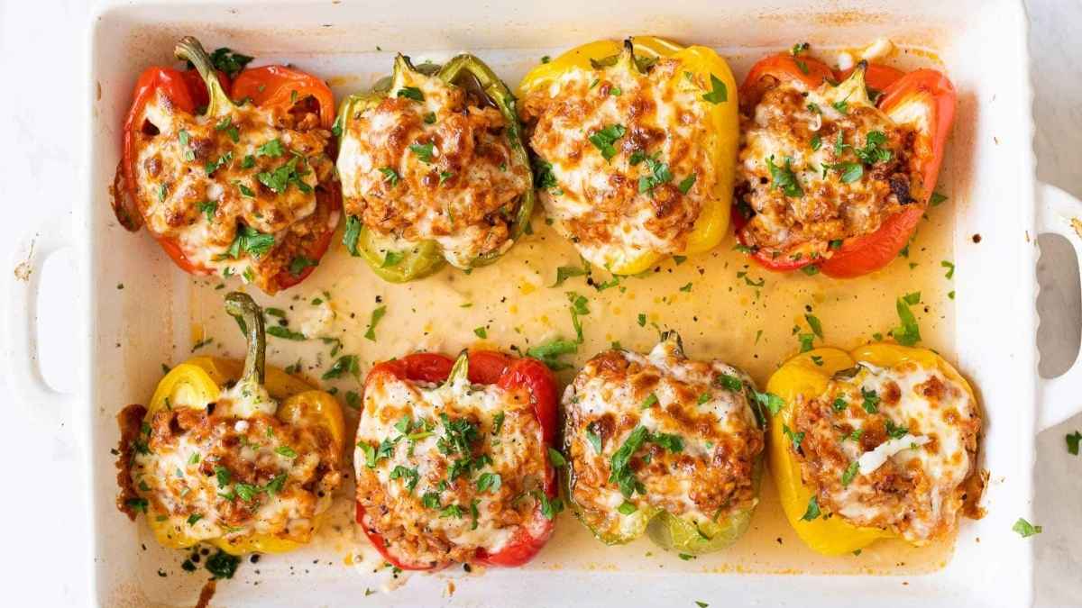Ground chicken stuffed in peppers.