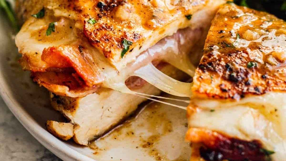 Ham and cheese stuffed chicken.