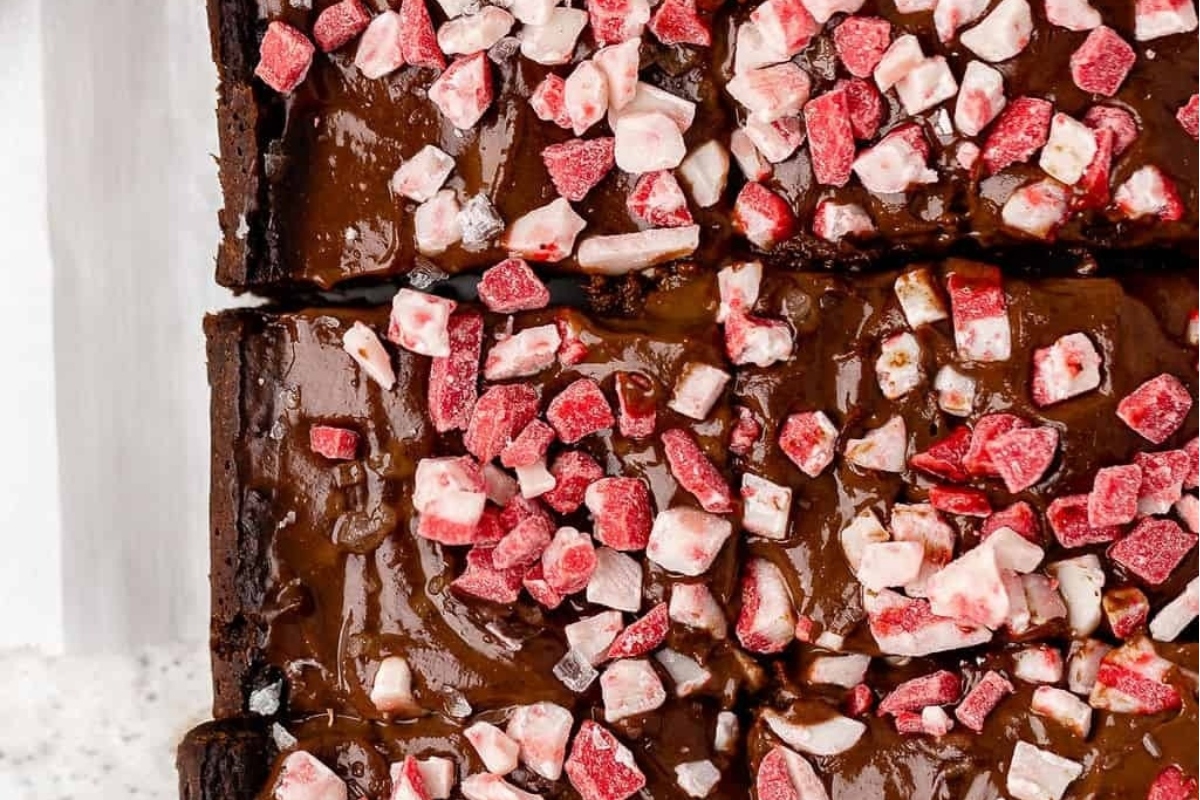 Peppermint brownies with peppermint sprinkles combining tantalizing flavors of chocolate and peppermint.