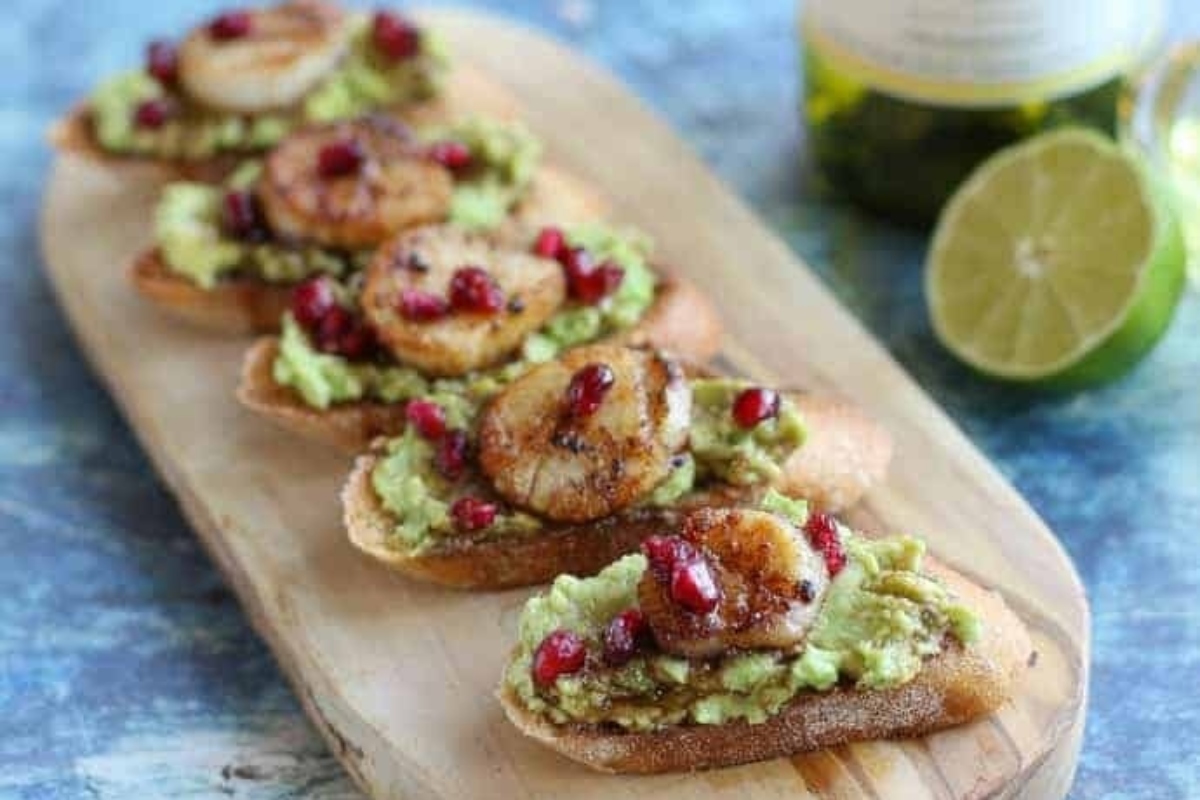 Holiday Crostini With Scallops And Avocado
