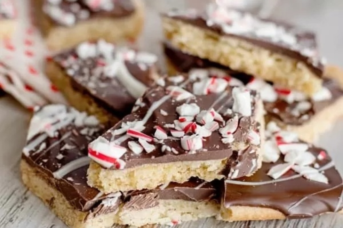 Peppermint candy bars showcased on a rustic wooden table.