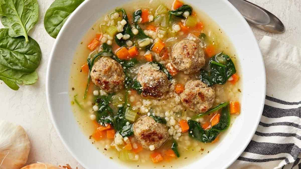 Soup in a bowl.