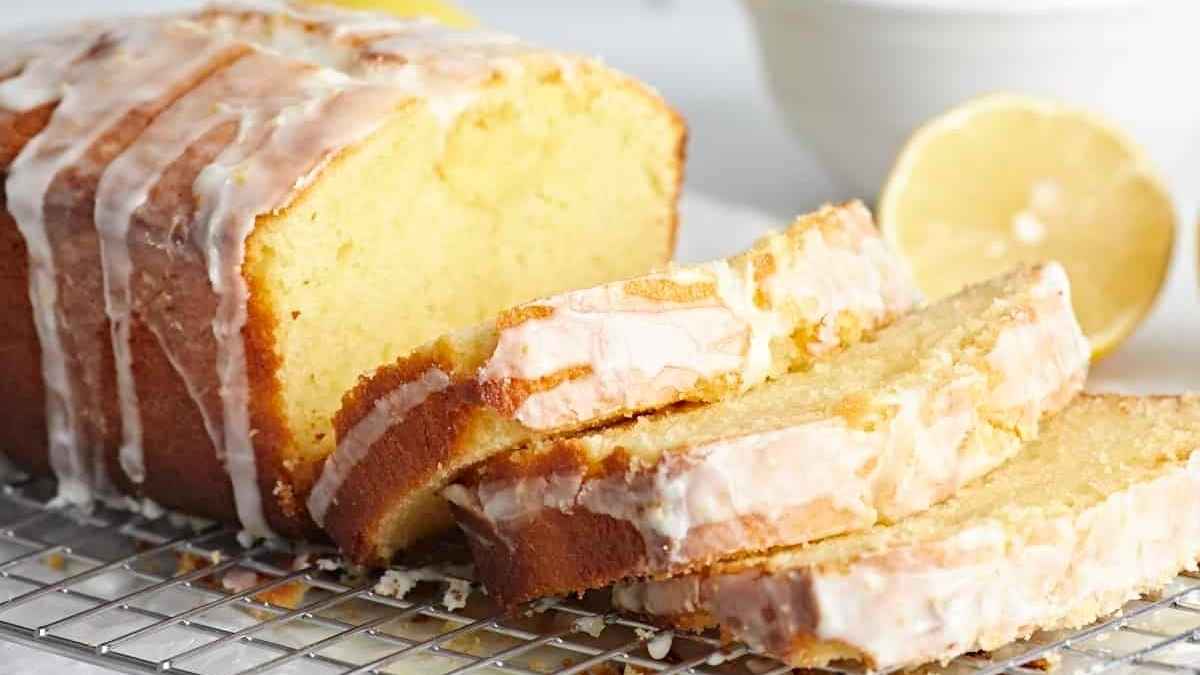 Sliced lemon pound cake.