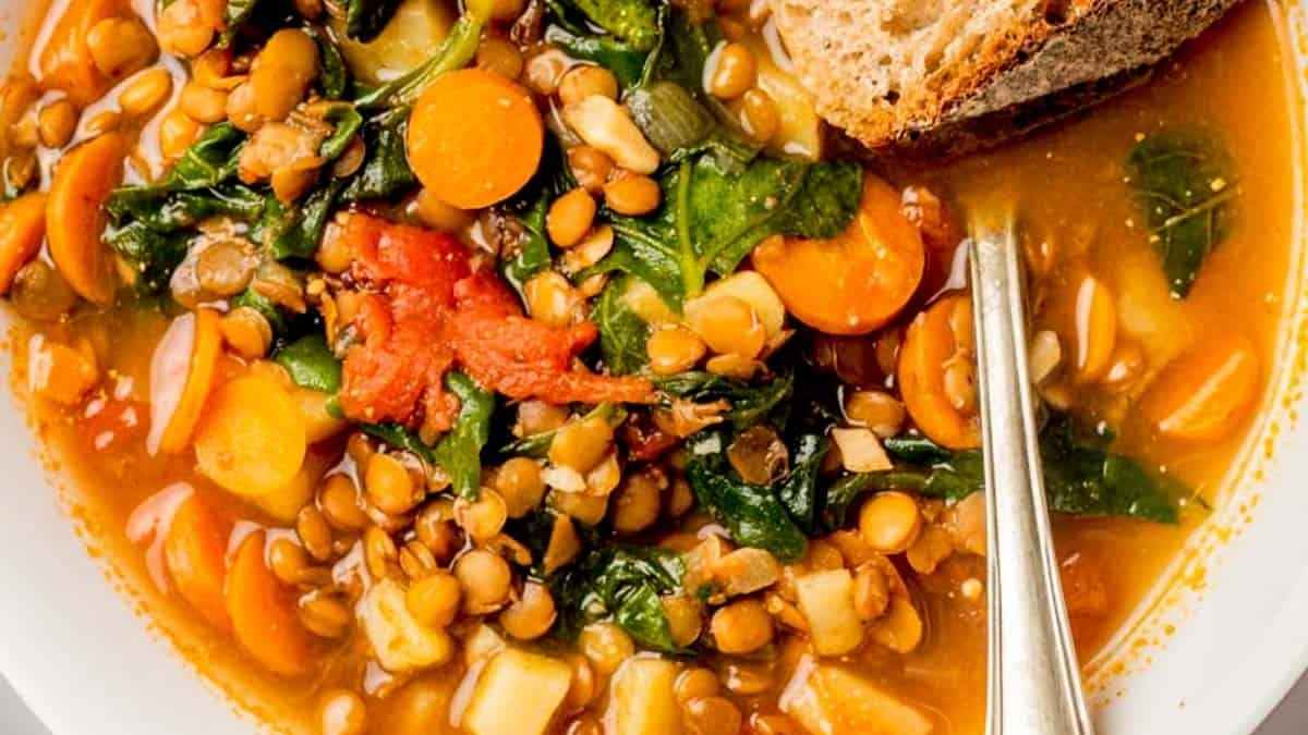 Lentil soup in a bowl.