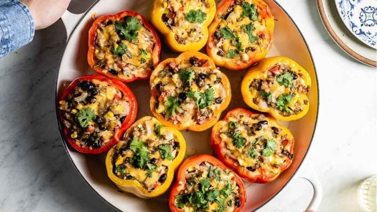 Stuffed peppers on a plate.
