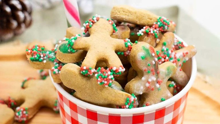 Freezable gingerbread cookies in a cup with sprinkles are perfect for Christmas.