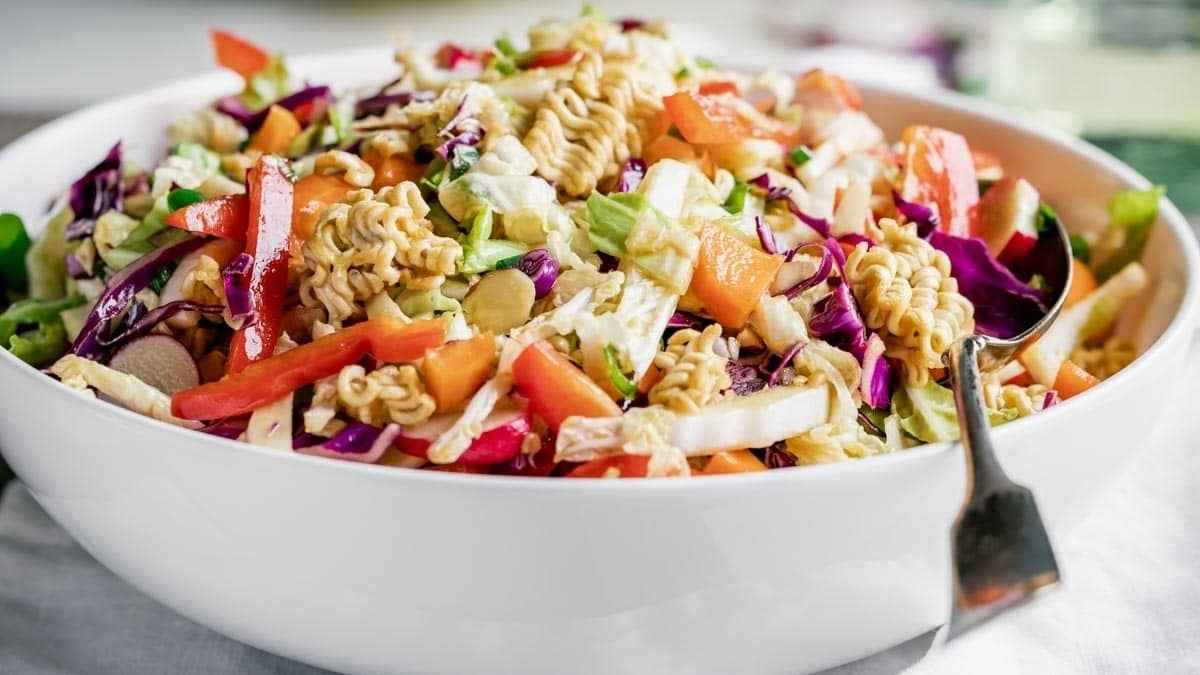 Cabbage ramen in a bowl with toppings.