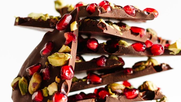 Pomegranate and Pistachio Dark Chocolate Bark.