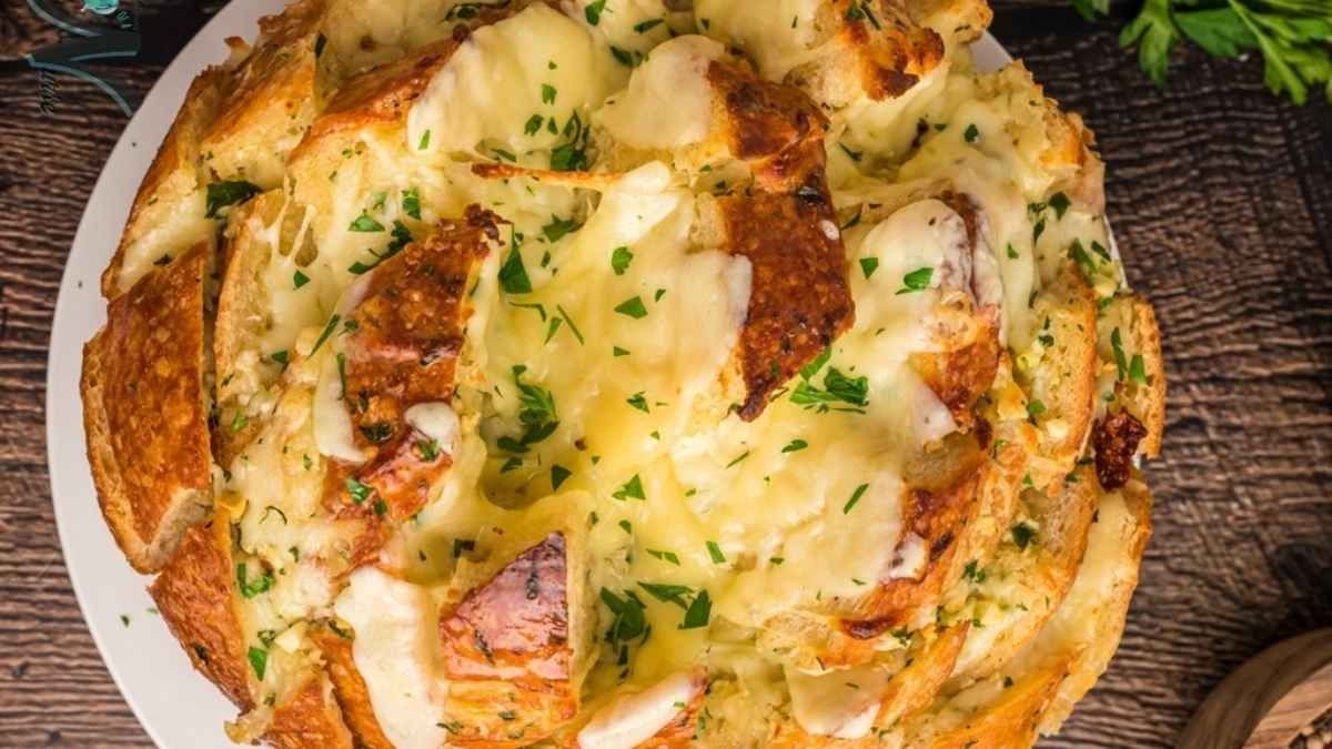 Pull apart bread on a plate.