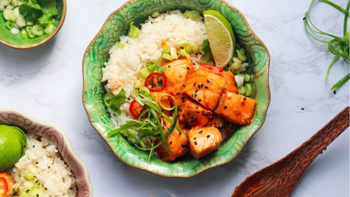 A bowl of salmon.