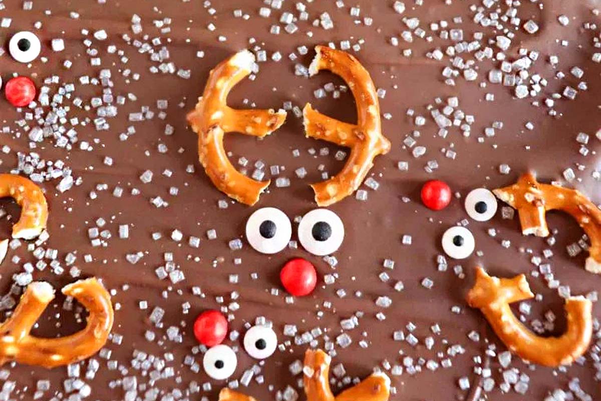Christmas bark with Rudolph's reindeer twist.
