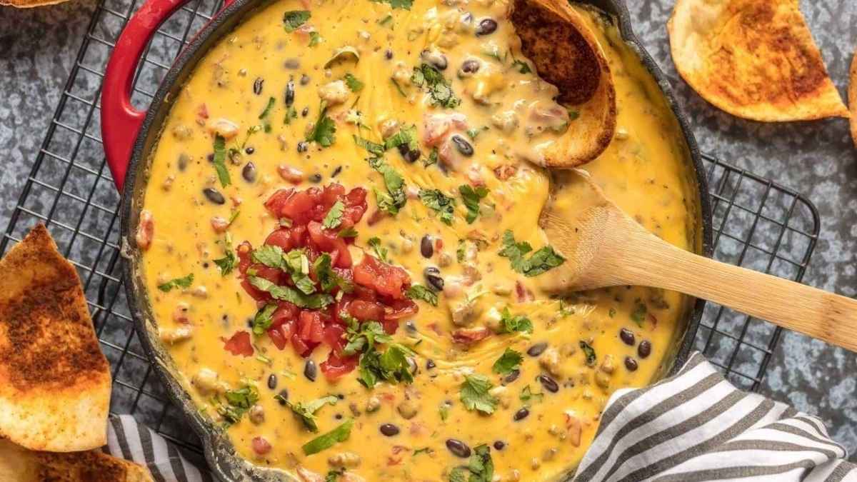 Rotel dip in a pan.