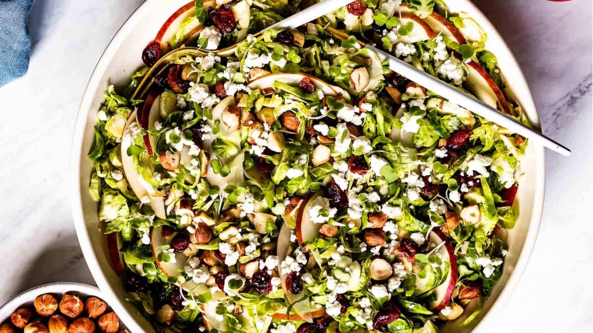 Brussel sprout salad in a bowl.