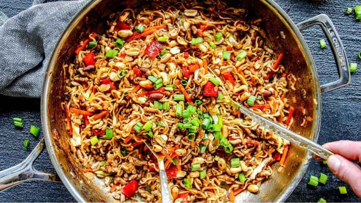 Spicy ramen in a bowl.