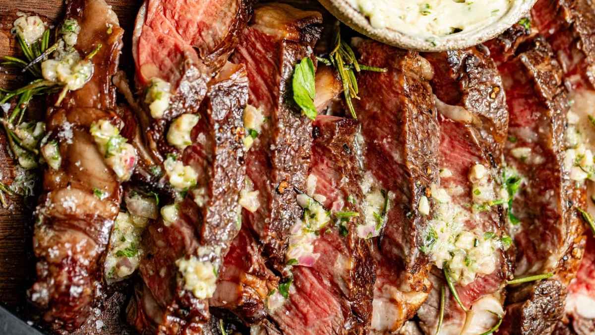 Steak butter with mashed potatoes on the side.