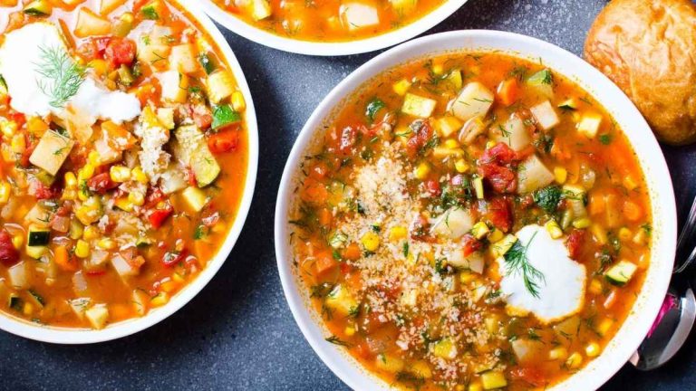 Vegetable soups in a bowl.