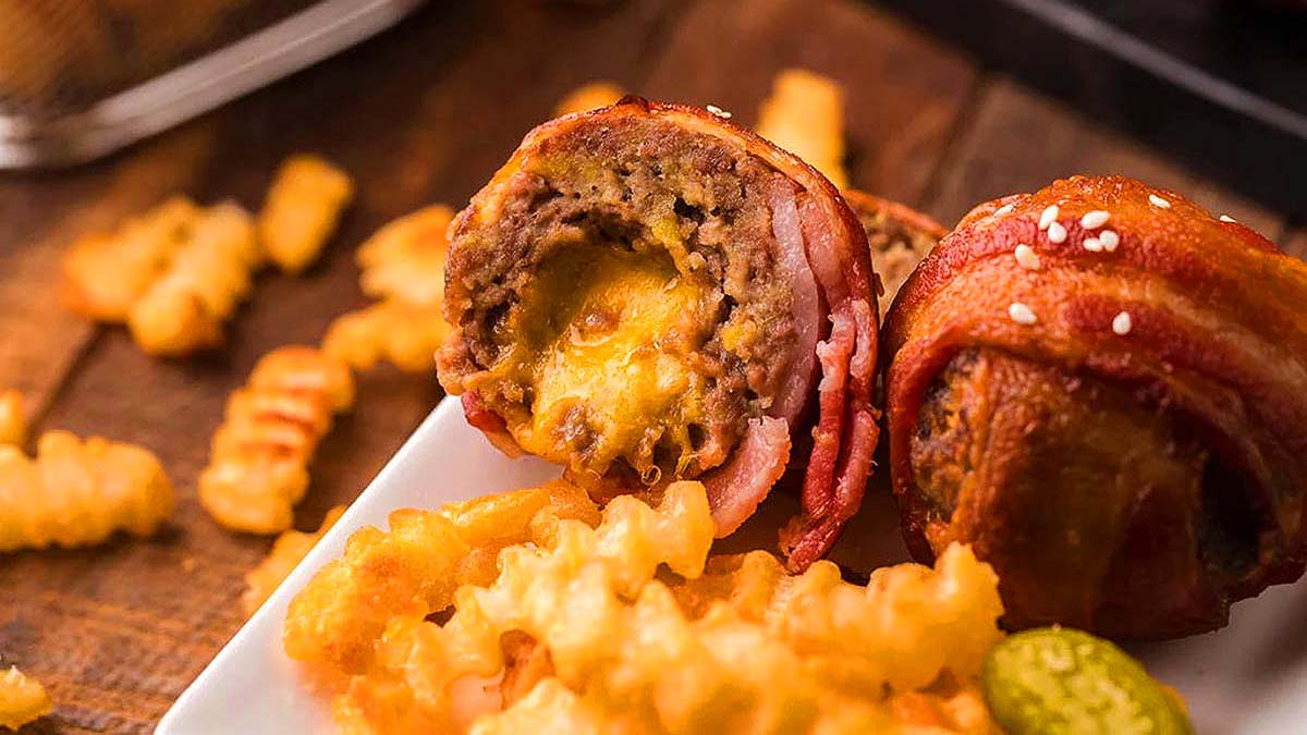Bacon Wrapped Cheeseburger Bites.