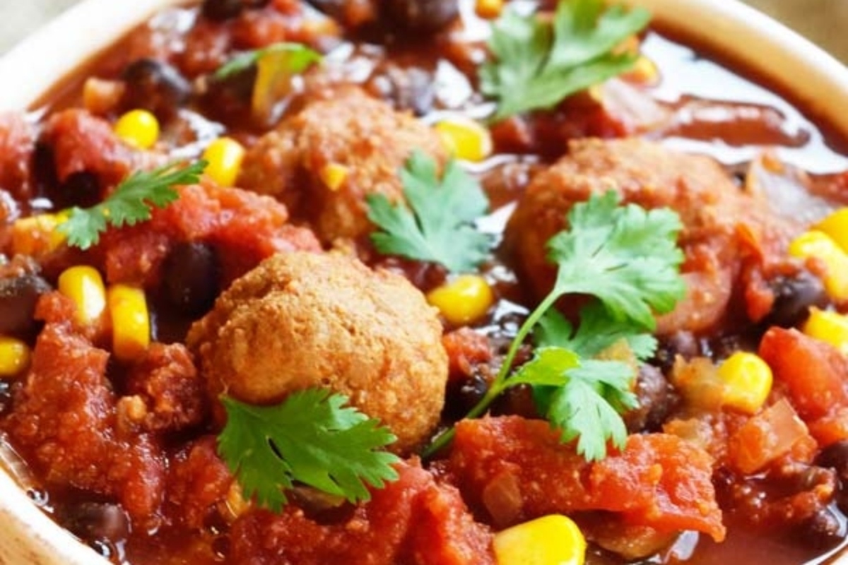 A flavorful mexican meatball soup, slow-cooked with corn and black beans.