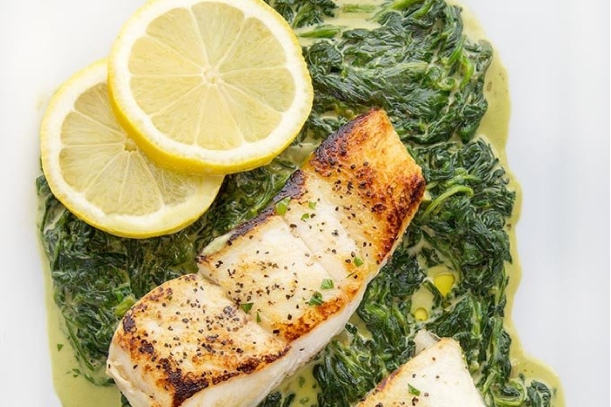 Halibut on a plate.