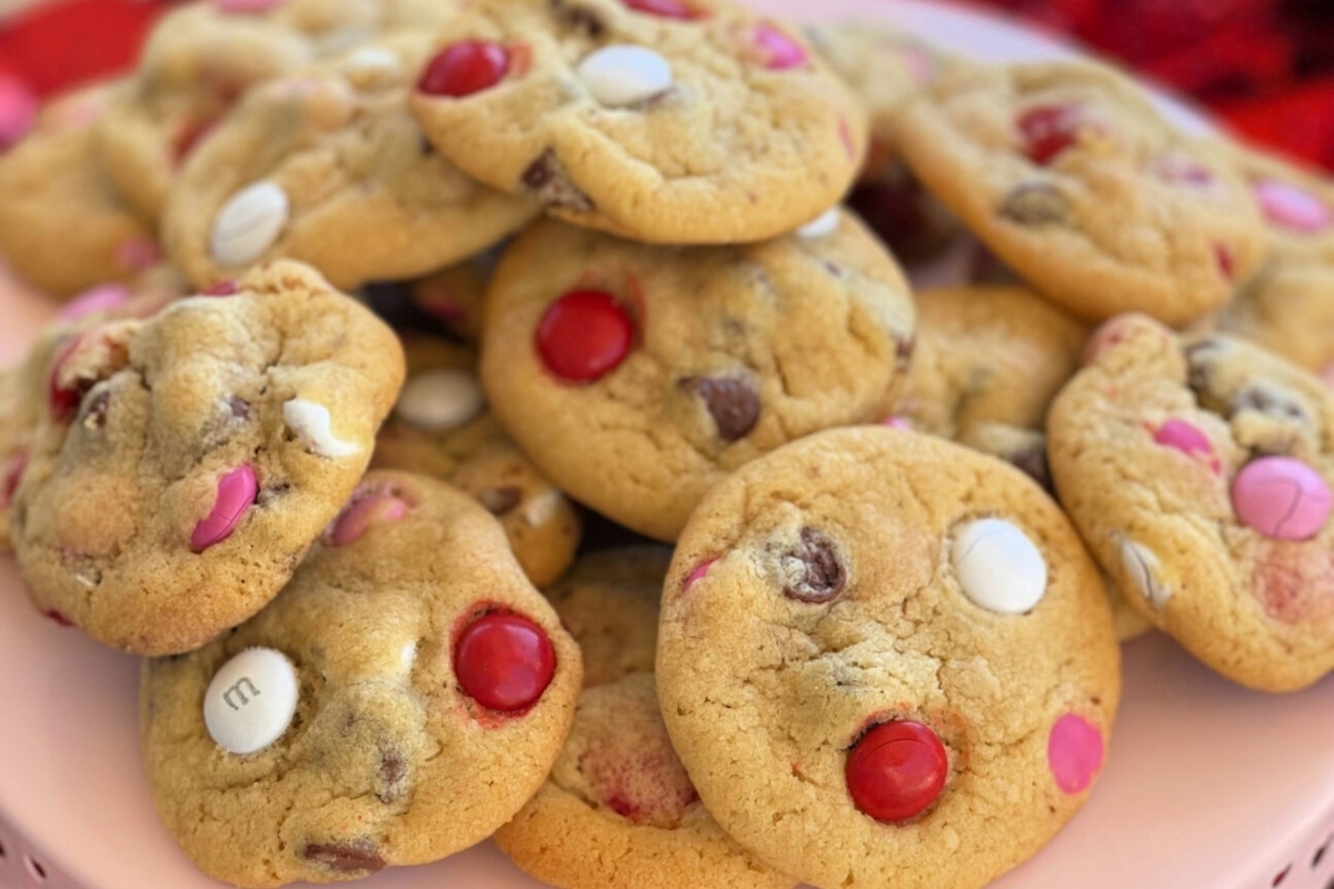 Valentine's Day Desserts displayed on a pink plate.
