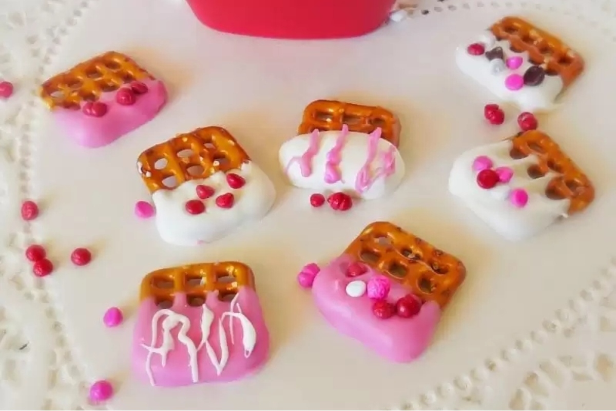 Valentine's Day desserts on a white plate.