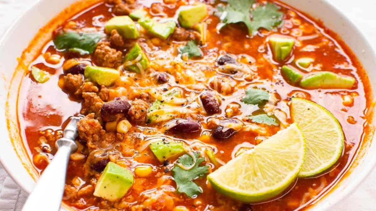 Taco soup with ground turkey.