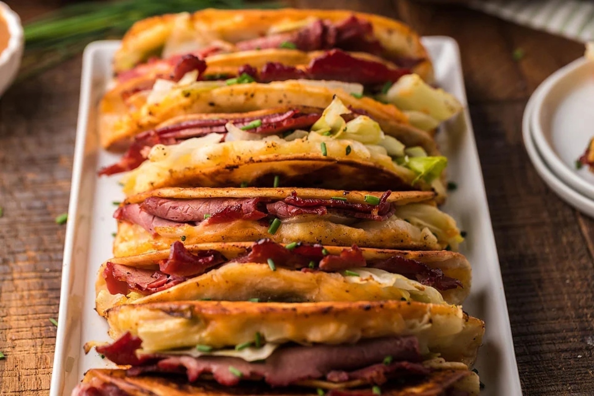 A plate with a stack of sandwiches on it, perfect for Taco Night Dinners.