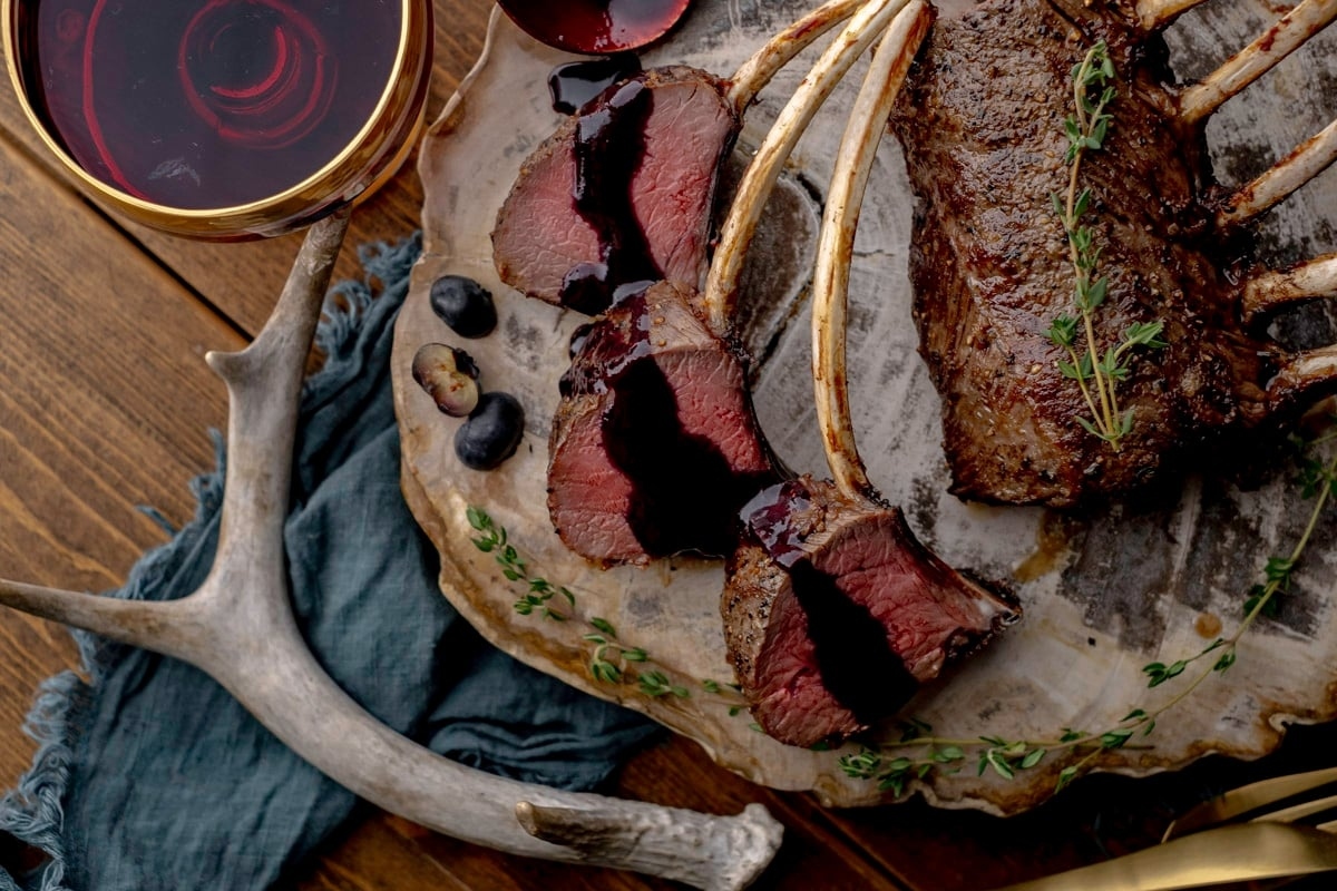 Rack Of Venison With Blueberry Thyme Sauce.