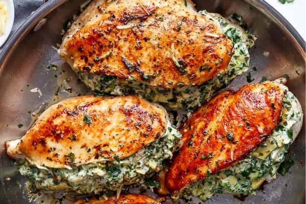 Spinach and parmesan chicken breast skillet recipe.