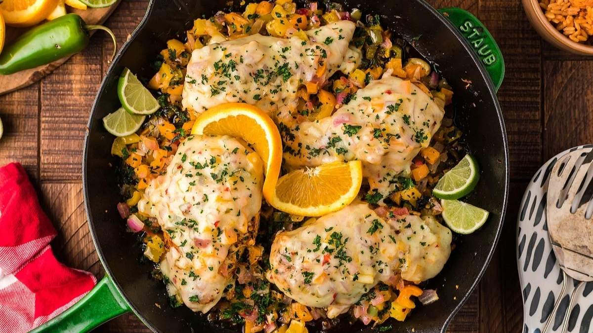 Comfort Food Recipe: Mexican chicken enchiladas cooked in a skillet.