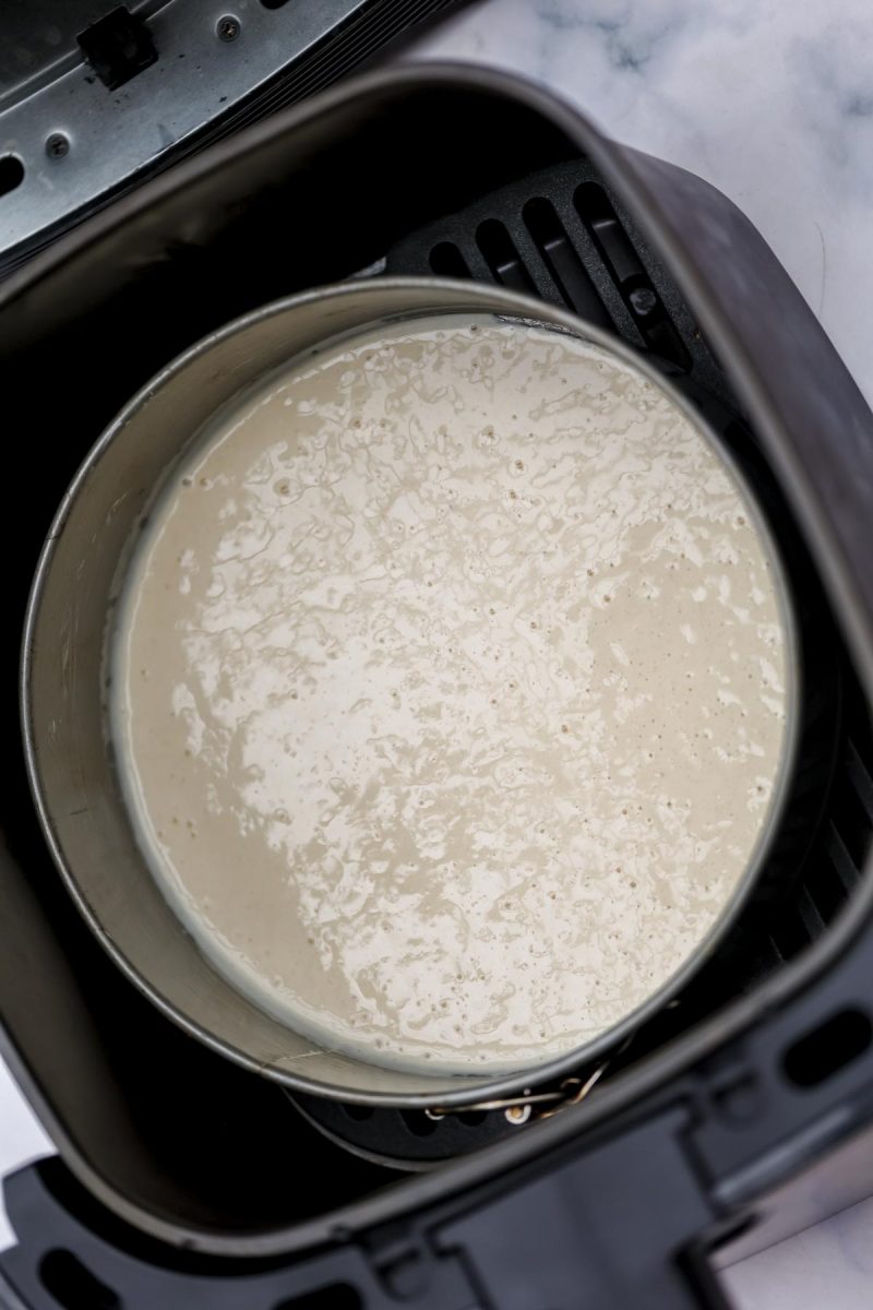 Pancake batter in an air fryer.