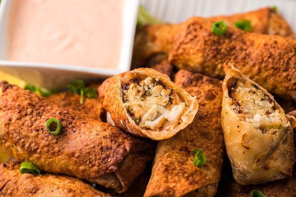 Air Fryer Crab Cake Egg Rolls With Fire Sauce