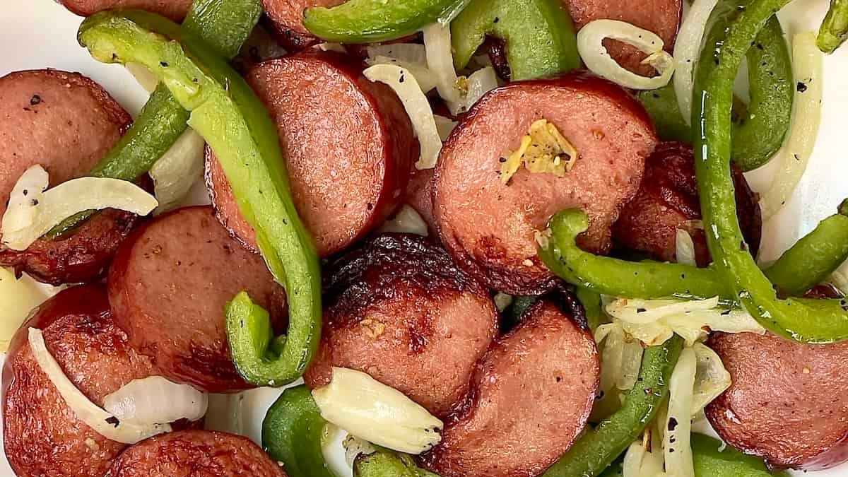 Air Fryer Kielbasa and Peppers.