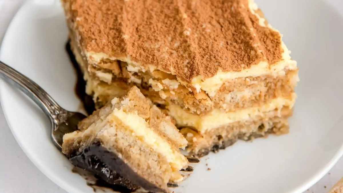 Tiramisu on a plate.