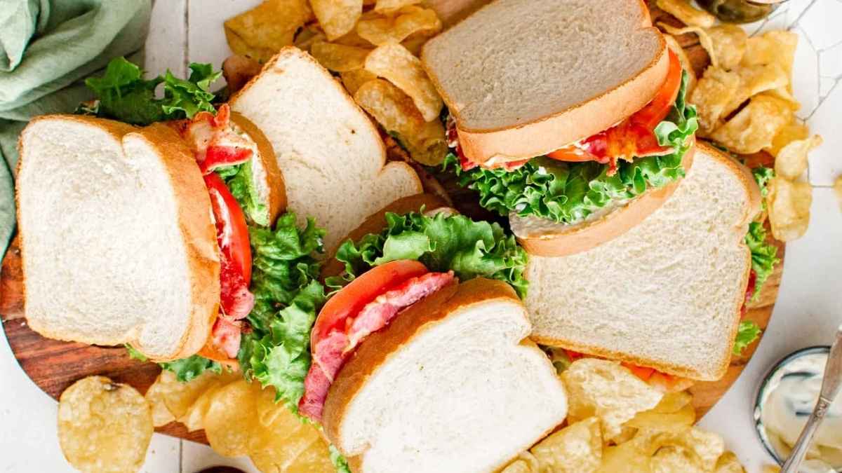 Blt Sandwich on a chopping board.