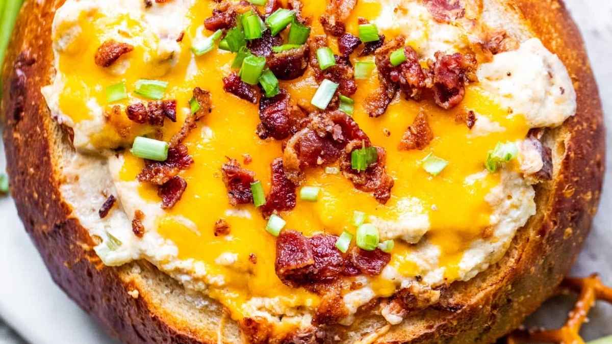 Baked Bacon Cheese Dip In A Bread Bowl.