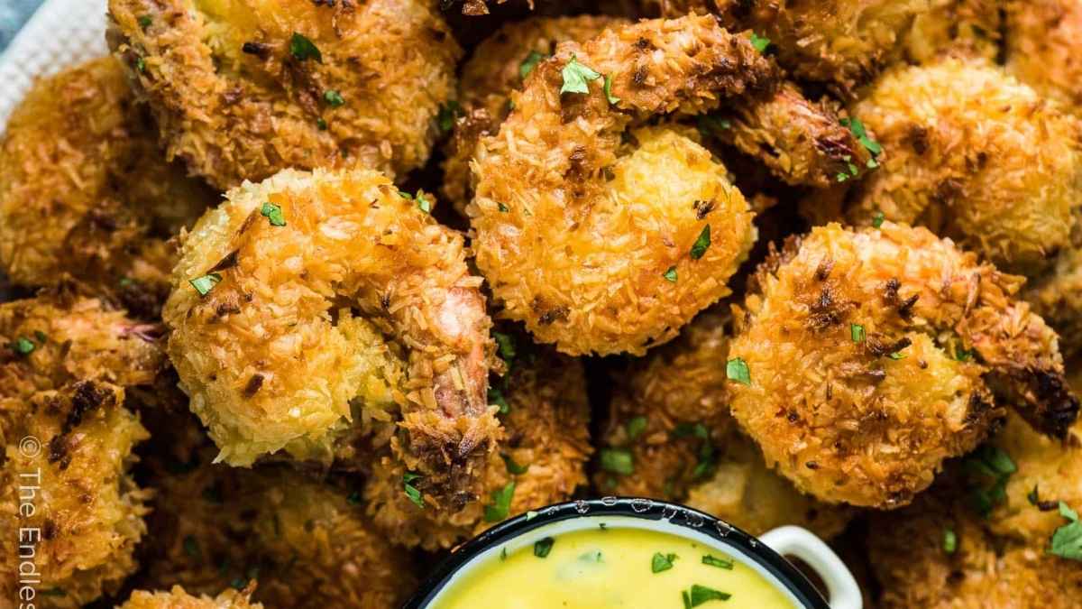 Baked Coconut Shrimp With Mango Sauce.