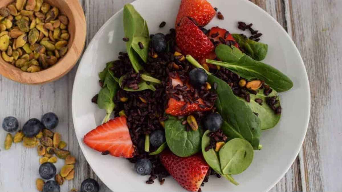 Black Rice And Spinach Salad. 