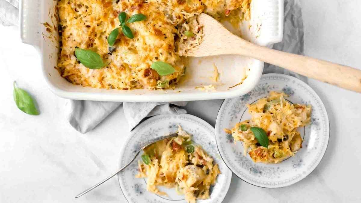 Cheesy Chicken Spaghetti Squash Casserole.
