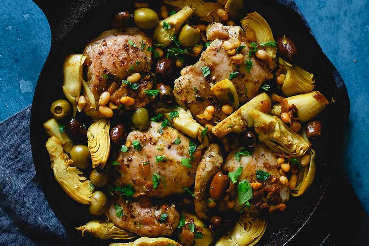 Chicken Artichoke Olive Skillet. 