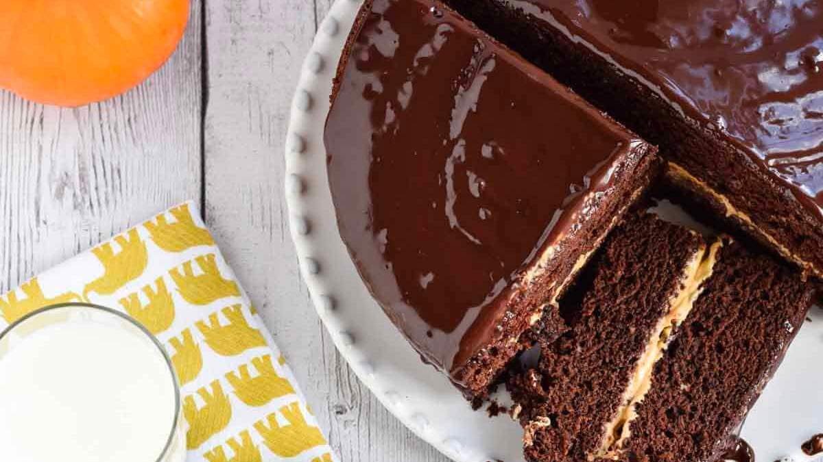 Chocolate Cake With Pumpkin Filling.