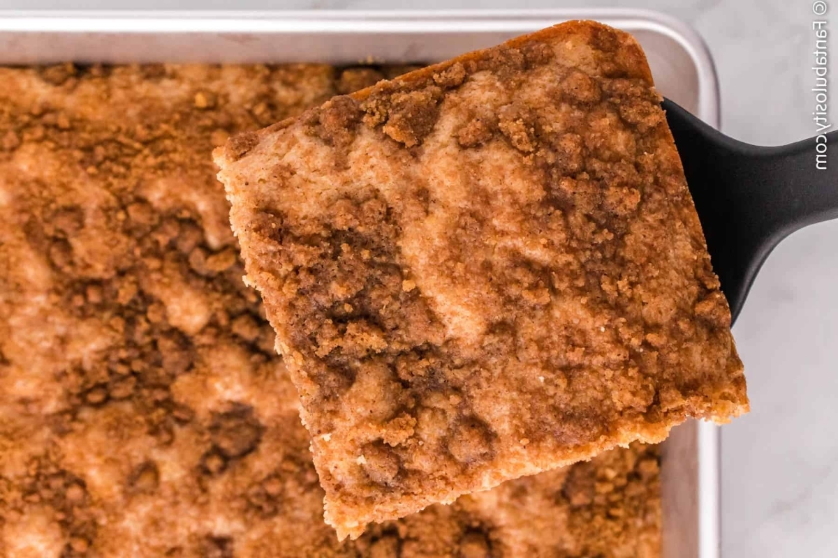 A close-up of cinnamon coffee cake.